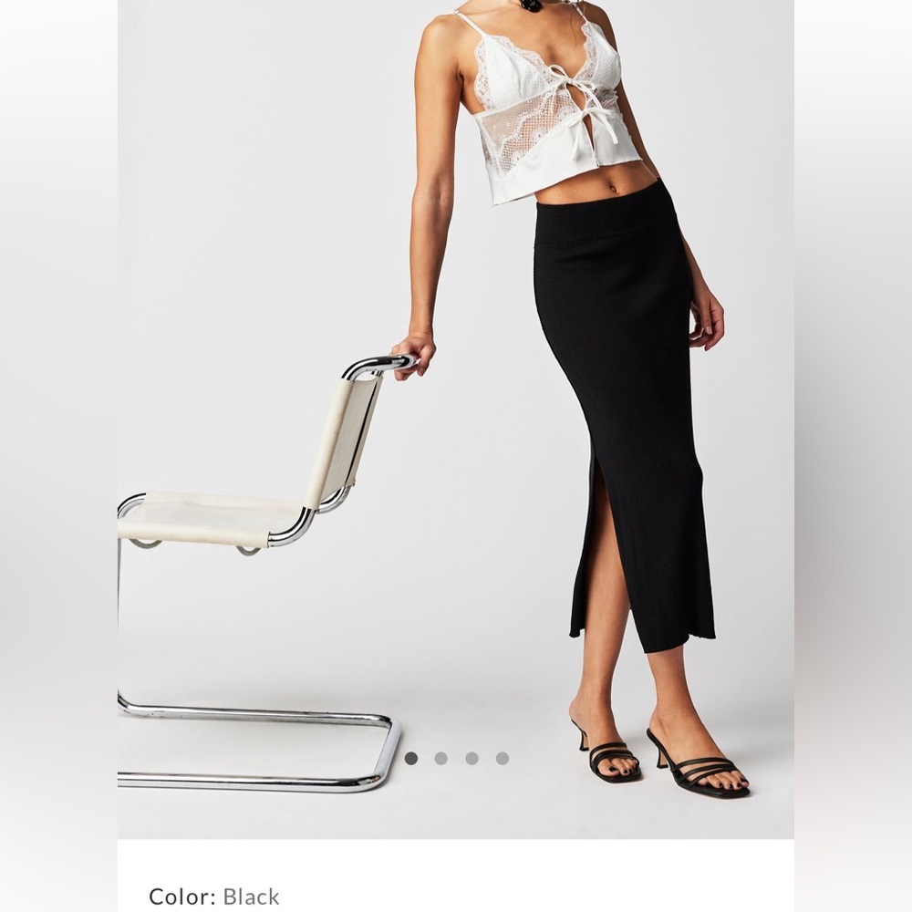 Free People Black Knit Midi Skirt with Slit // “Golden Hour Mini Skirt”